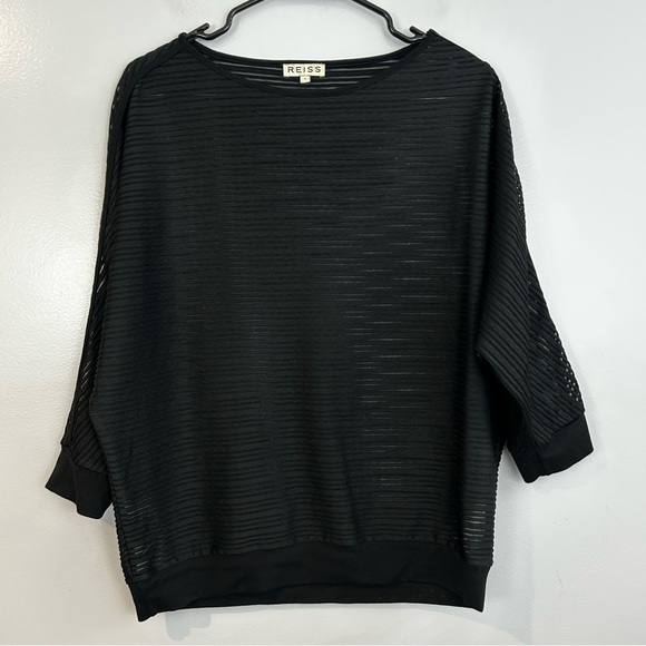 Reiss Tops - REISS Black Leah Striped Sheer Dolman Sleeve Pullover Top Size Small